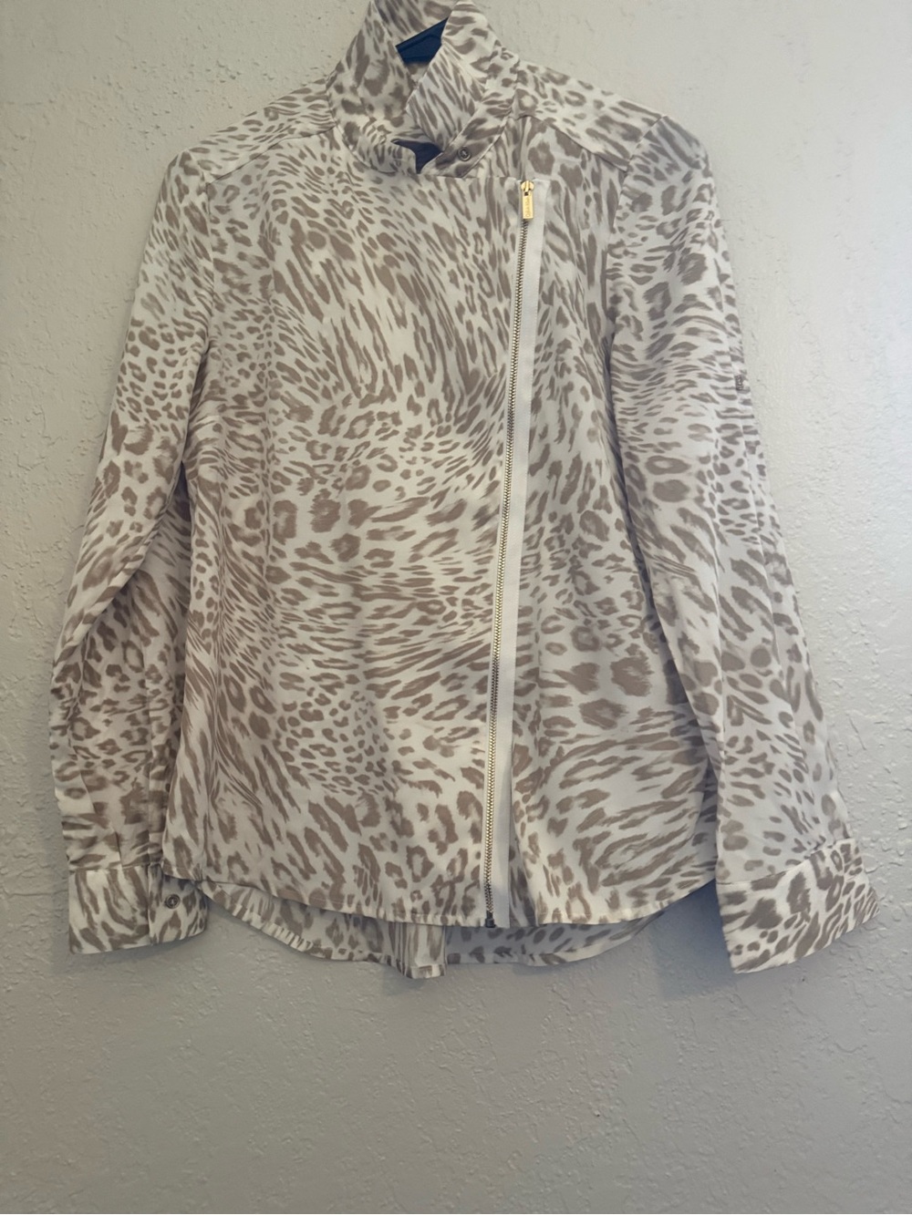 Calvin Klein Taupe & White Animal-Print Zip Jacket